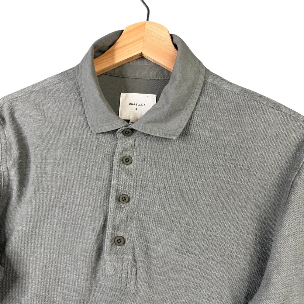 Billy Reid Pensacola Polo Shirt Mens Small Gray Long Sleeve Cotton Slub Jersey